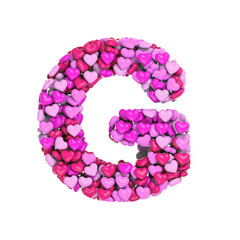 Valentine letter G - Upper-case 3d pink hearts font - Love, passion or wedding concept