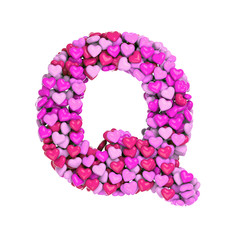 Valentine letter Q - Upper-case 3d pink hearts font - Love, passion or wedding concept