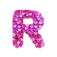 Valentine letter R - Uppercase 3d pink hearts font - Love, passion or wedding concept