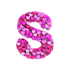 Valentine letter S - Uppercase 3d pink hearts font - Love, passion or wedding concept