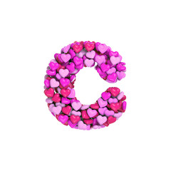 Valentine letter C - Small 3d pink hearts font - Love, passion or wedding concept
