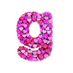 Valentine letter G - Lowercase 3d pink hearts font - Love, passion or wedding concept