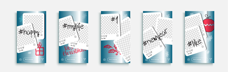 Editable instagram stories template. instagram streaming. New year und merry christmas greeting stories templates.