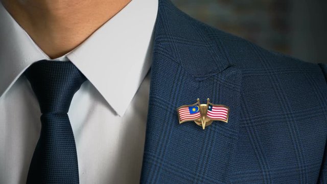 Businessman Friend Flags Pin Malaysia-Liberia