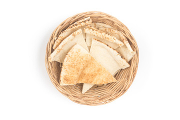 Flatbreads sliced. Arab Bread in a basket