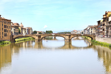 landscape of the Arno river in Florence or Firenze city Tuscany Italy