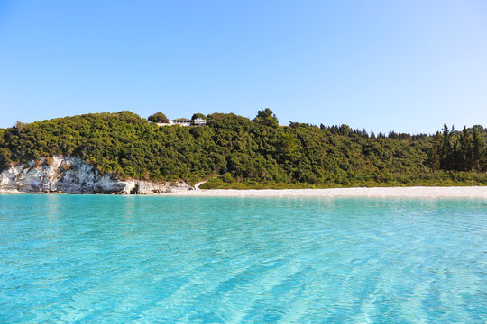 landscape of Vrika beach Antipaxos Ionian islands Greece