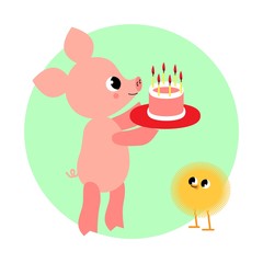 Fototapeta premium Funny and cute pig. Vector