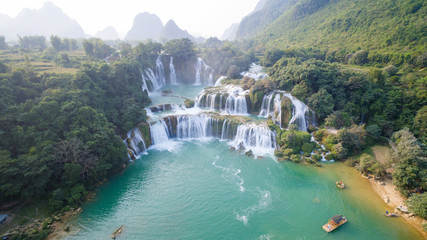 Aerial view of “ Ban Gioc “ waterfall, Cao Bang, Vietnam. “ Ban Gioc “ waterfall is one of the top 10 waterfalls in the world. © Ngoc