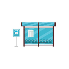 Empty Bus Stop with bench,  bus stop sign. Vector illustration.