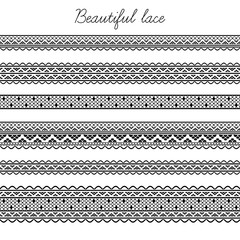 Set of lace ribbons. Decorative seamless borders, dividers - obrazy, fototapety, plakaty