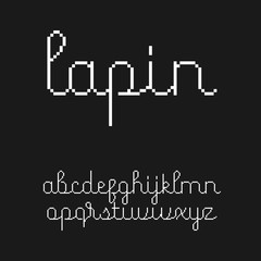 Cute 8-bit style script font with Latin letters in lowercase. Gaming pixelated typeface