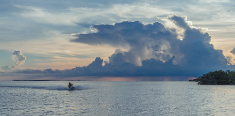 Overseas highway to Key West island, Florida Keys, Florida, USA - July 15, 2018: Jet ski on the...