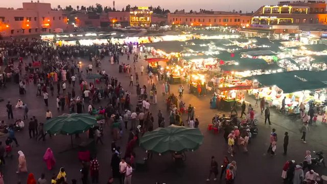 Timelapse footage of Jemaa el-Fnaa Square at night