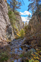 SLot canyon with creek in mountains