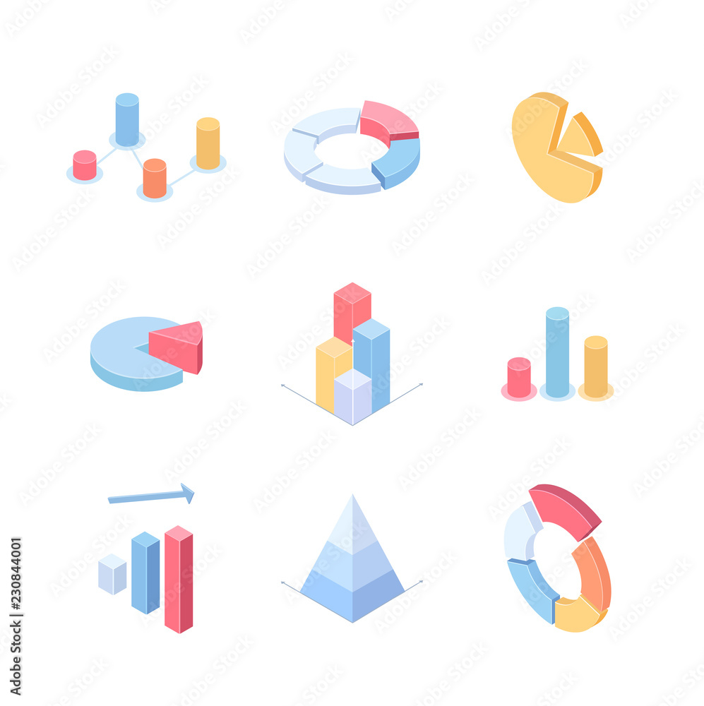 Aufkleber infographic charts and diagrams - set of modern vector isometric elements