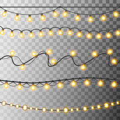 Set of glowing Christmas lights. Christmas garland lights. Decoration for christmas holiday and new year. Brushes festive strands of Christmas lights