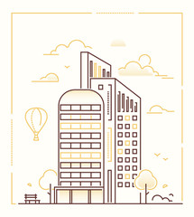 Modern building - line design style vector illustration