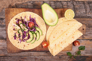 taco with chicken and avocado