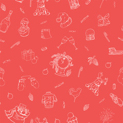 Christams background with hand drawn elements. Seamless drawing holiday pattern