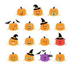 Pumpkins. Halloween funny emoticons. Isolated. Vector