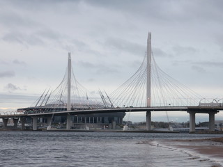 big cable-stayed bridge on the river
