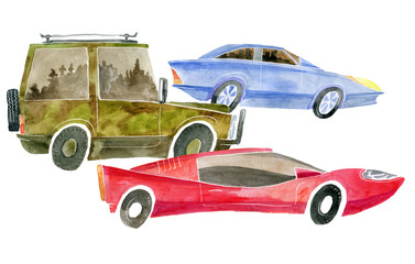 Watercolor illustrations of three cars representing different classes.