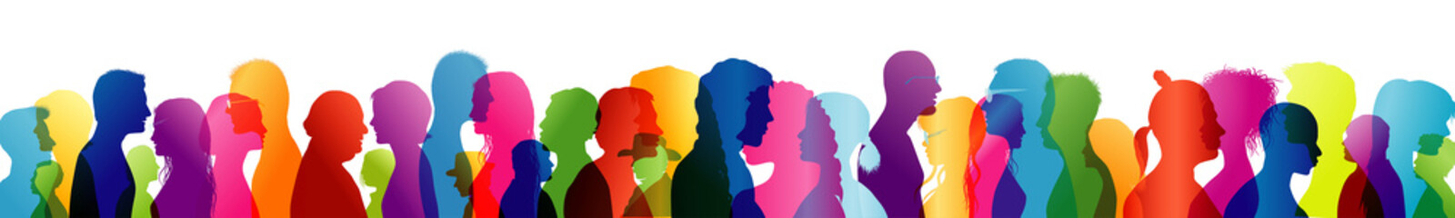 Group of people talking. Crowd talking. To communicate. Speak. Colored silhouette profiles