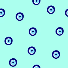 Gordijnen Blauwe boze oogkralen, naadloze patroonvector © Freesia