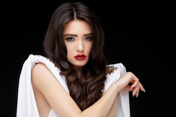 Brunette asian girl with long curly hair