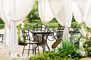 table and chairs in garden