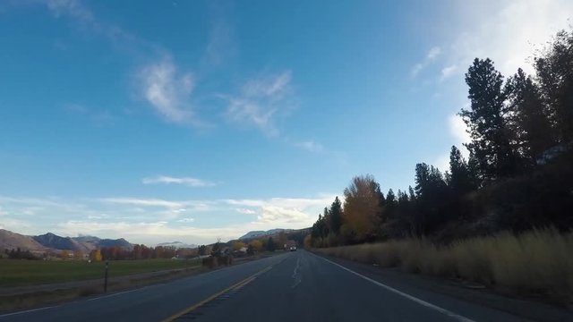 Driving through the Central Washington Columbia River Gorge on a sunny fall morning