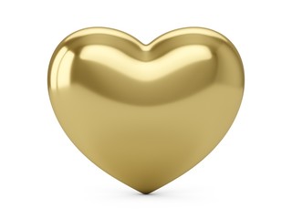 3D Rendering Golden Love Heart isolated on white background