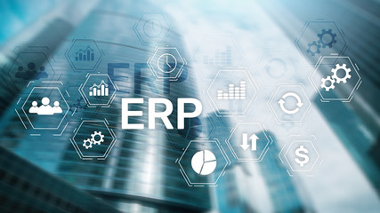 ERP system, Enterprise resource planning on blurred background. Business automation and innovation concept.