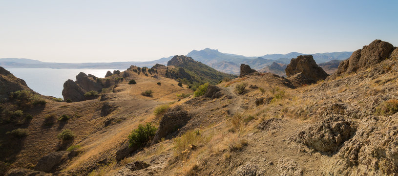 Panorama of the Crimean mountains near the Black sea