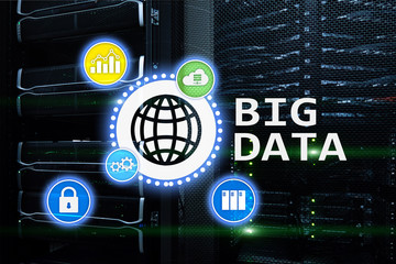 Big data analysing server. Internet and technology.