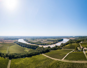 Fototapeta na wymiar Aerial view Bordeaux Vineyard at sunrise, Entre deux mers, Langoiran, Gironde