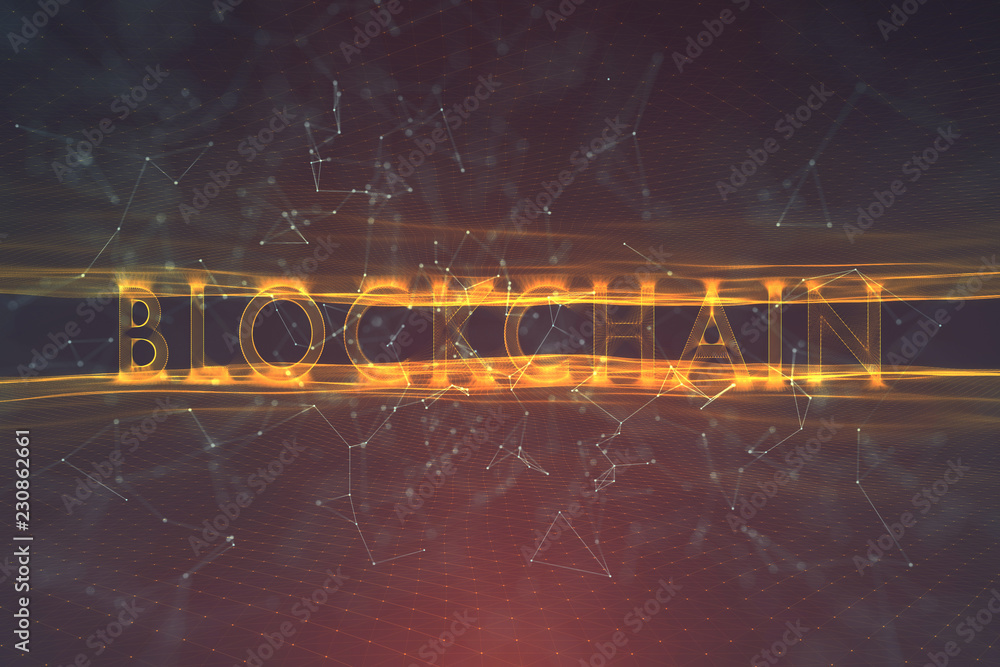 Aufkleber conceptual blockchain on cryptocurrency cyberspace network illustration background.