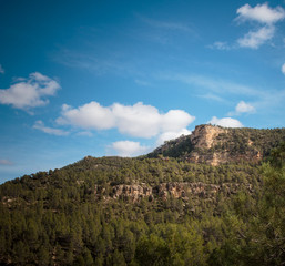 Fototapeta na wymiar Panorama of rocky mountains and beautiful sky. Spain, Valencian comunidad.