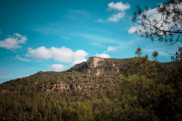 Panorama of rocky mountains and beautiful sky. Spain, Valencian comunidad.