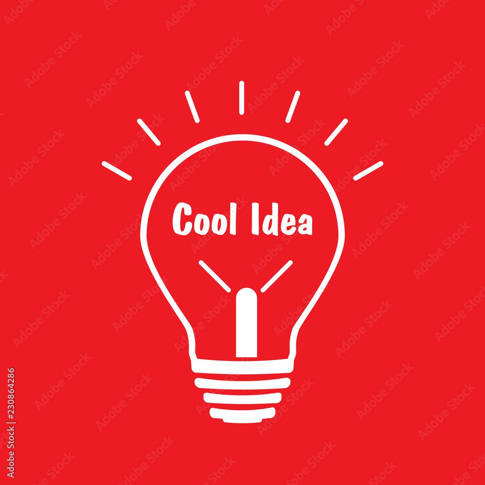 Poster Light Bulb line icon vector, isolated on red background. Idea sign, solution, thinking concept. Lighting Electric lamp. hot idea icon Trendy Flat style for graphic design, Web site. cool idea