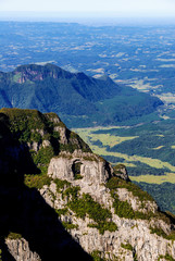 Fototapeta na wymiar Hill of the Church, stone pierced natural monument, Serra Geral, Santa Catarina Brazil, the highest inhabited place in southern Brazil with 1822 meters of altitude