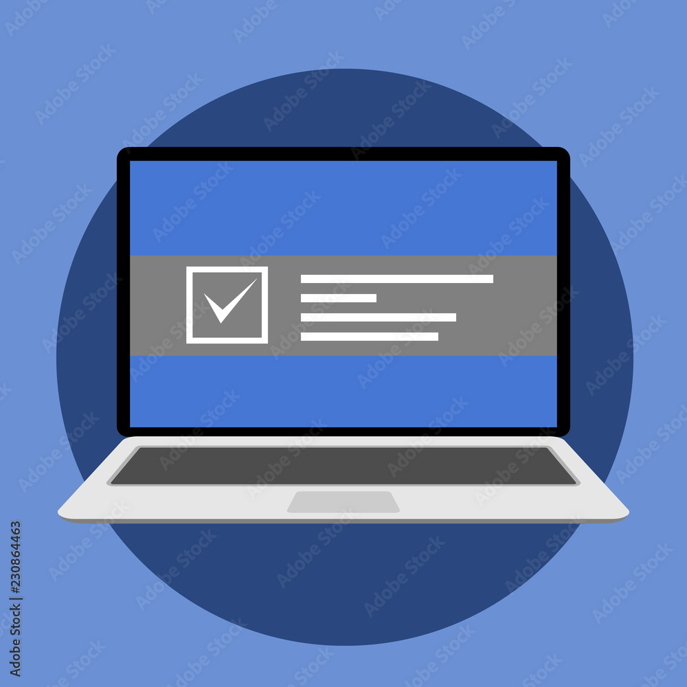 Poster laptop front view. notebook on a blue background.