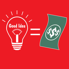good idea is money. good idea is big money. an idea that brings money. illustration in a red background