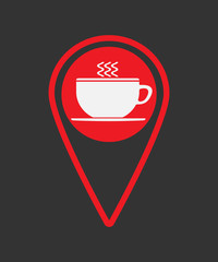 Illustration of a map mark icon with a coffee cup. Coffee location icon. Map pointer with coffee bean icon. Pin map with coffee bean symbol in line style design. Vector illustration