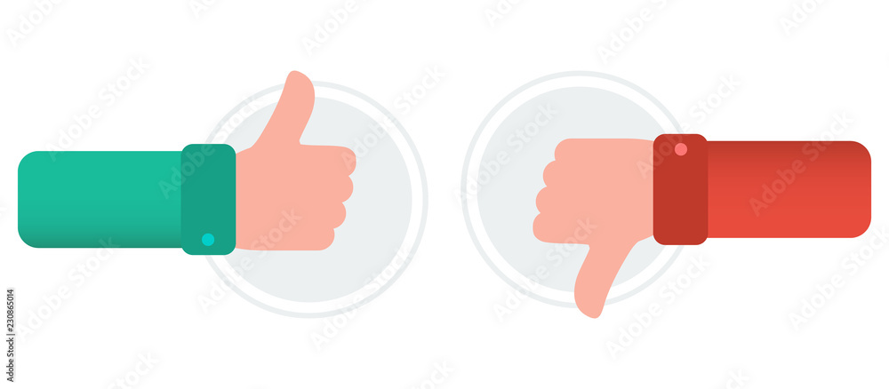 Leinwandbilder Icon of the hand like or disliked. Thumbs Up and Thumbs Down. Simple buttons with user feedback for social network, mobile app. Vector illustration icons in a flat style isolated on white background.