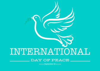 Fototapeta na wymiar International peace day greenery vector poster Concept illustration with dove of peace, and hand written text.eps 10