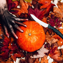 pumpkin. halloween the knife is sharp