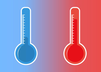 Illustration of cold and hot thermometer icon. Temperature. Illustration of cold and hot thermometer icon