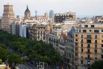 Fototapeta na wymiar Aerial view of Passeig de Gracia in summer day, Barcelona